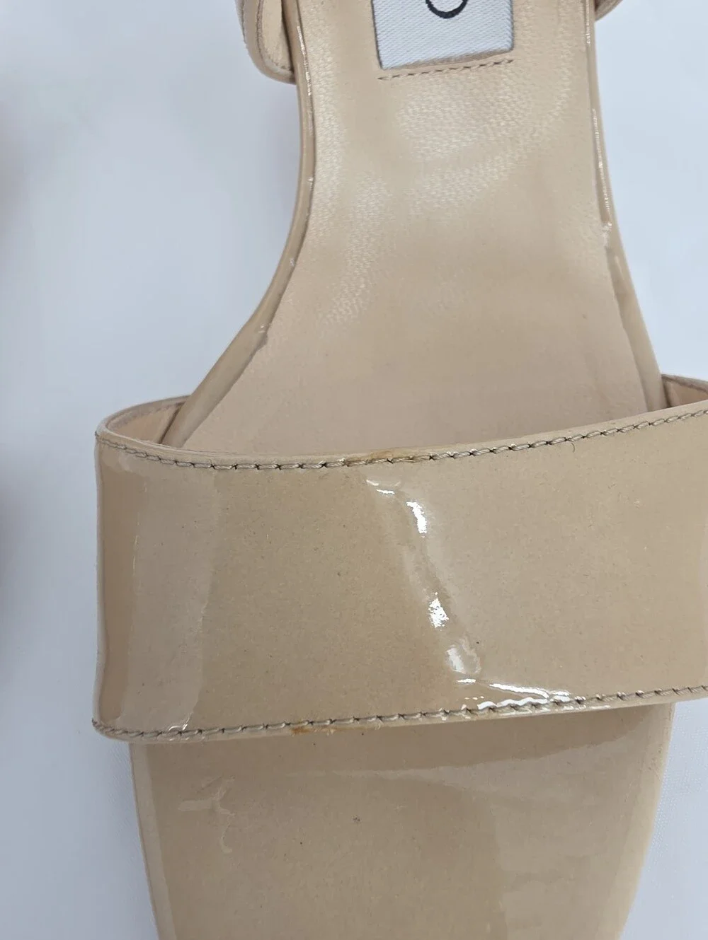 Jimmy Choo Nude Patent Leather Wedge Sandals 36 US 6 Crisscross Authenticated